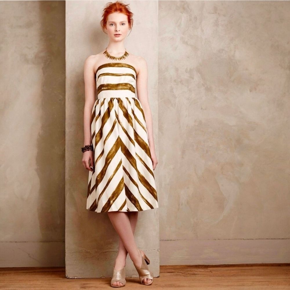 Moulinette Soeurs Anthropologie Strapless Herringbone Paint Stripe Midi Dress 12